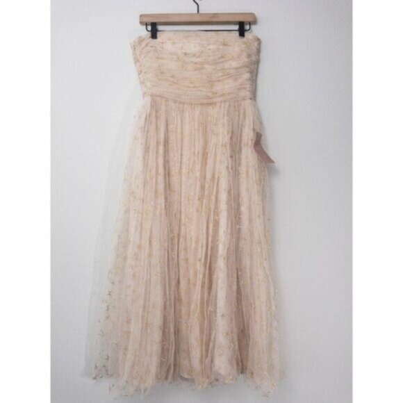 NWT BHLDN x Joanna August Brenda Star Strapless Midi Dress 8 Gold Bridal Tulle - Picture 11 of 14